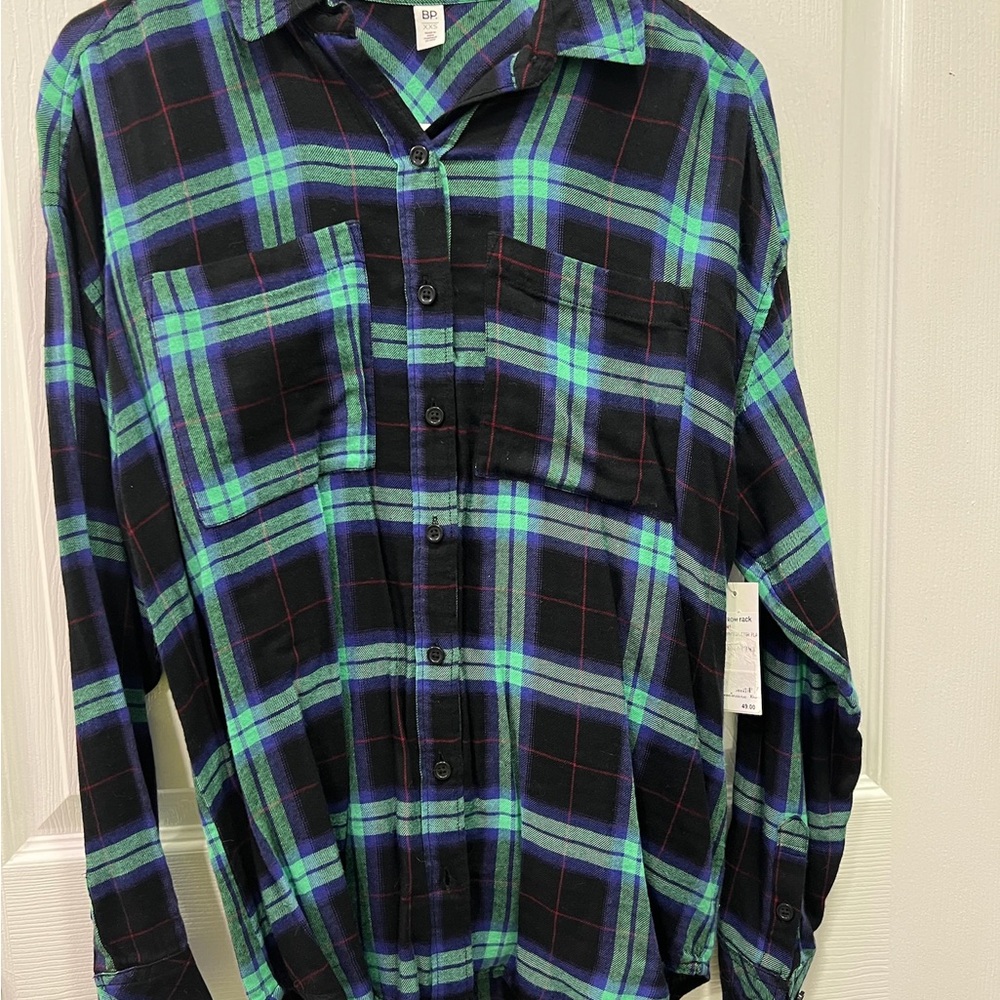 bp Green and Blue Casual Plaid Shirt